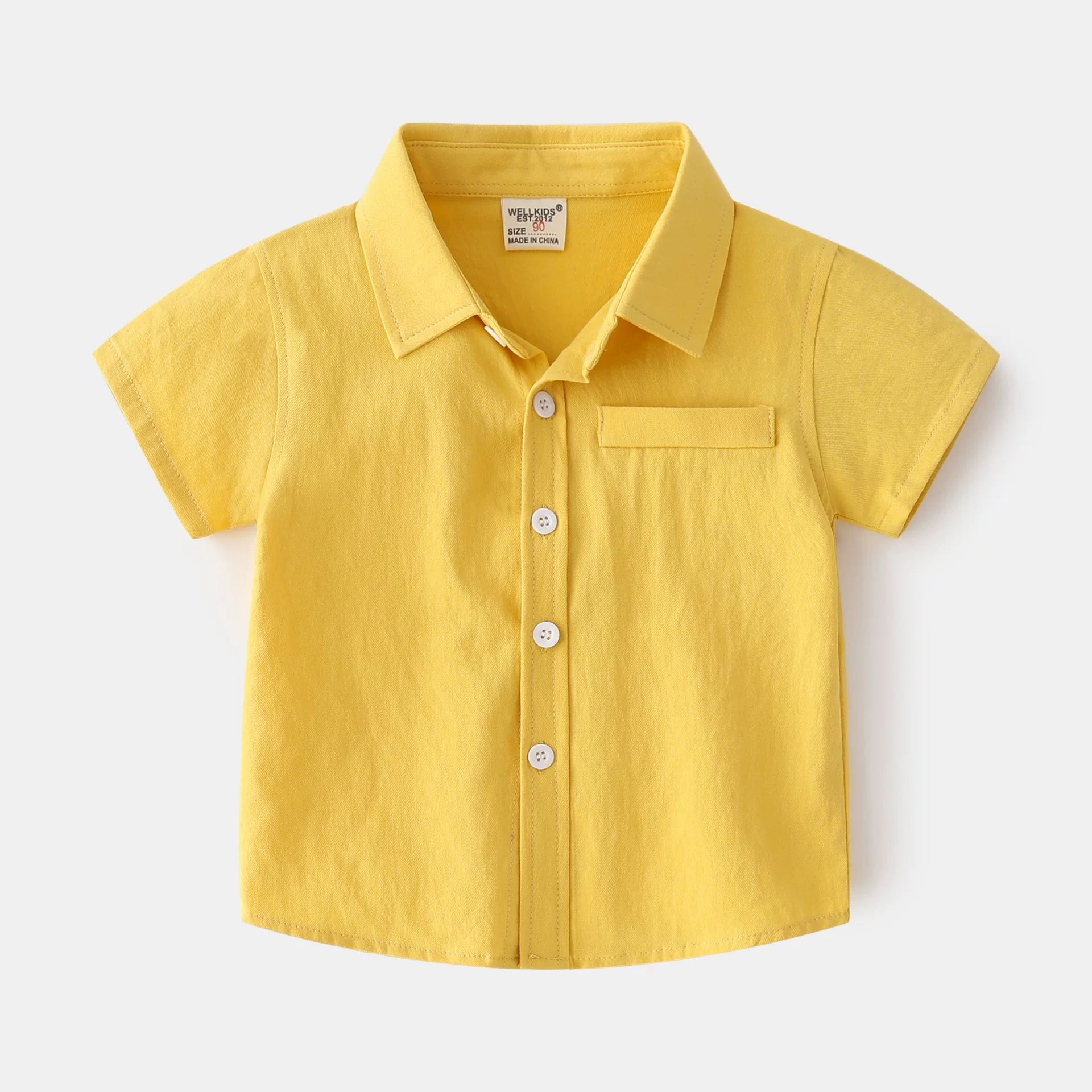 Áo sơ mi ngắn tay cho bé trai, kiểu dáng mùa hè mới, thiết kế cổ áo bằng vải cotton màu trơn, kiểu dáng mỏng hợp thời trang giản dị dành cho trẻ nhỏ và trẻ trung bình