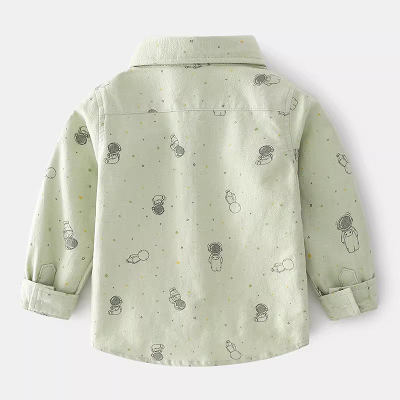 Áo sơ mi dài tay cho bé trai, quần áo trẻ em phong cách Hàn Quốc mùa xuân mới, áo cotton in hình hoạt hình, áo sơ mi cotton nguyên chất hợp thời trang