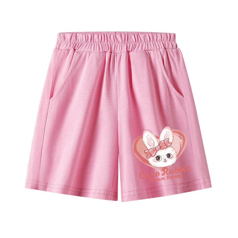 Quần short cotton nguyên chất cho bé gái, quần short thể thao mỏng mùa hè, quần short dài trung bình hoạt hình dễ thương mới năm 2025 dành cho trẻ lớn, mỏng mặc ngoài trời.