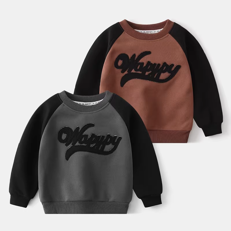 Áo len nỉ trẻ em mùa thu đông kiểu mới áo lót dài tay bé trai áo thun thêu chữ ấm áp thời trang