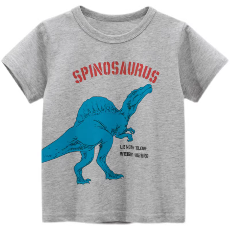 Áo thun ngắn tay trẻ em, quần áo trẻ em phong cách mùa hè mới, áo sơ mi cotton nguyên chất cho bé trai phong cách Hàn Quốc, quần áo hoạt hình khủng long cho bé, hợp thời trang