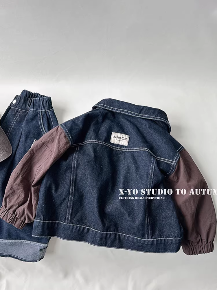 Áo khoác denim mùa xuân thu cho bé trai, kiểu dáng mới dày dặn năm 2025, thời trang mùa xuân cho bé trai.