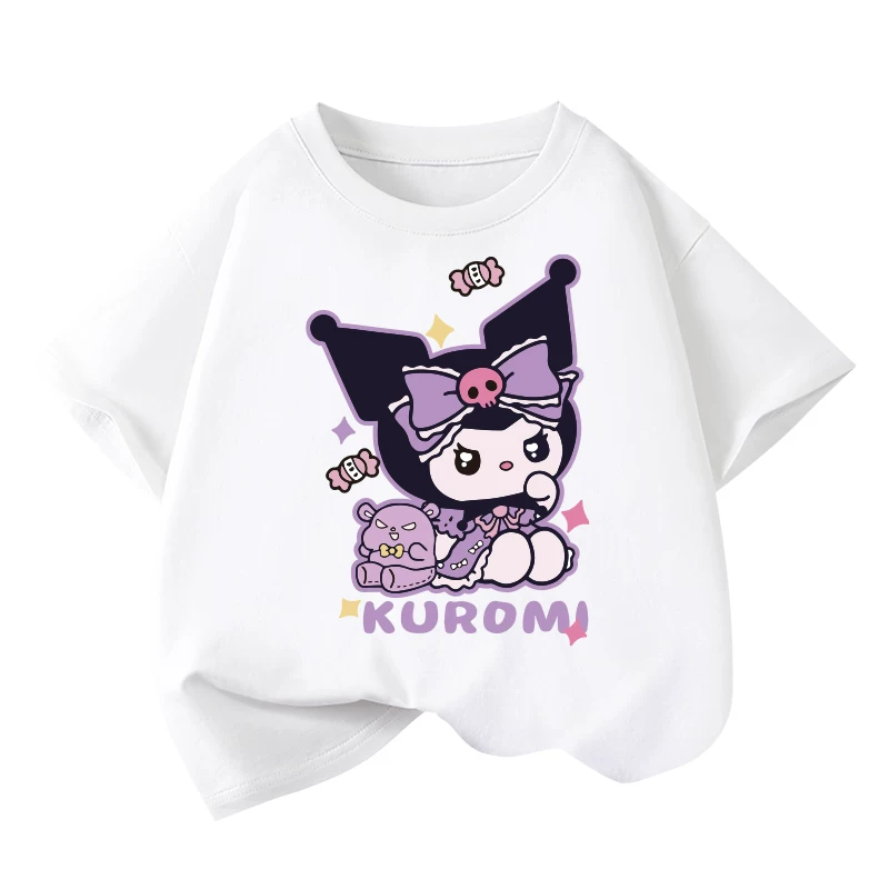 Áo thun cotton ngắn tay Little Hope cho bé gái, trẻ trung bình và lớn, mùa hè 2025, kiểu dáng Kuromi thời trang, rộng rãi