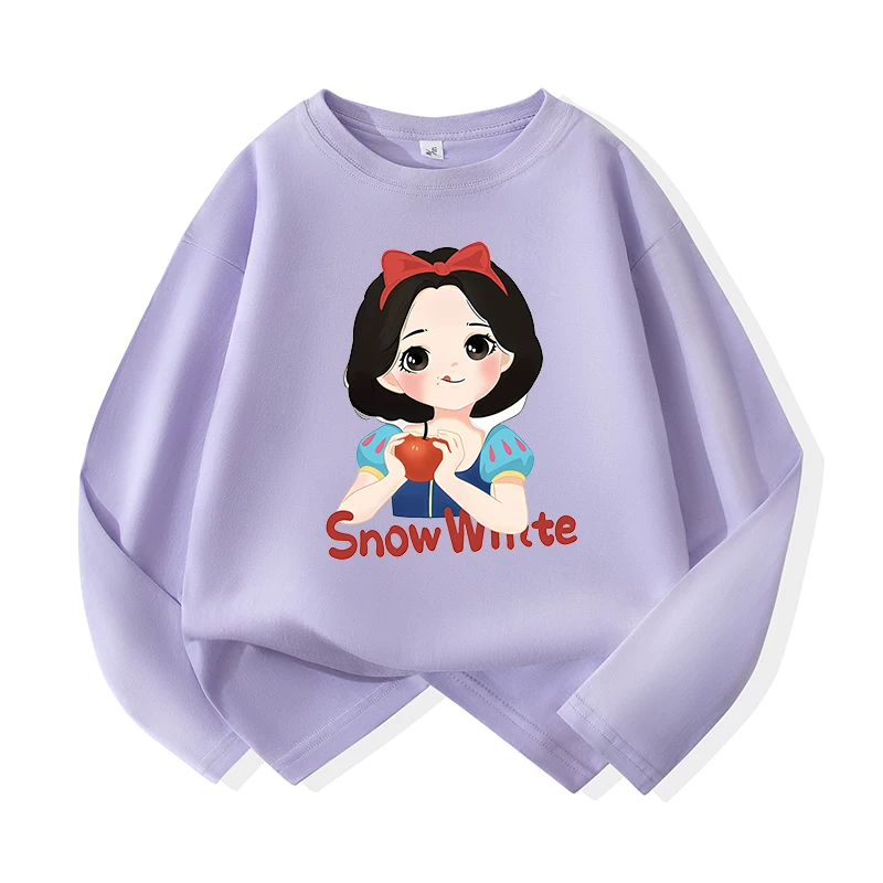 Áo thun dài tay cho bé gái, kiểu xuân thu mới, áo sơ mi cotton mỏng nguyên chất cho trẻ em cỡ vừa và lớn, trang phục mùa thu công chúa hoạt hình sành điệu cho trẻ em.