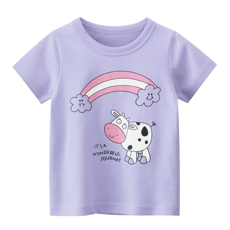 Áo thun bé gái tay ngắn chất cotton 100% kiểu mới 2025 dành cho trẻ nhỏ, quần áo mùa hè trẻ em, áo hoạt hình, áo bé gái mặc thường ngày tay ngắn