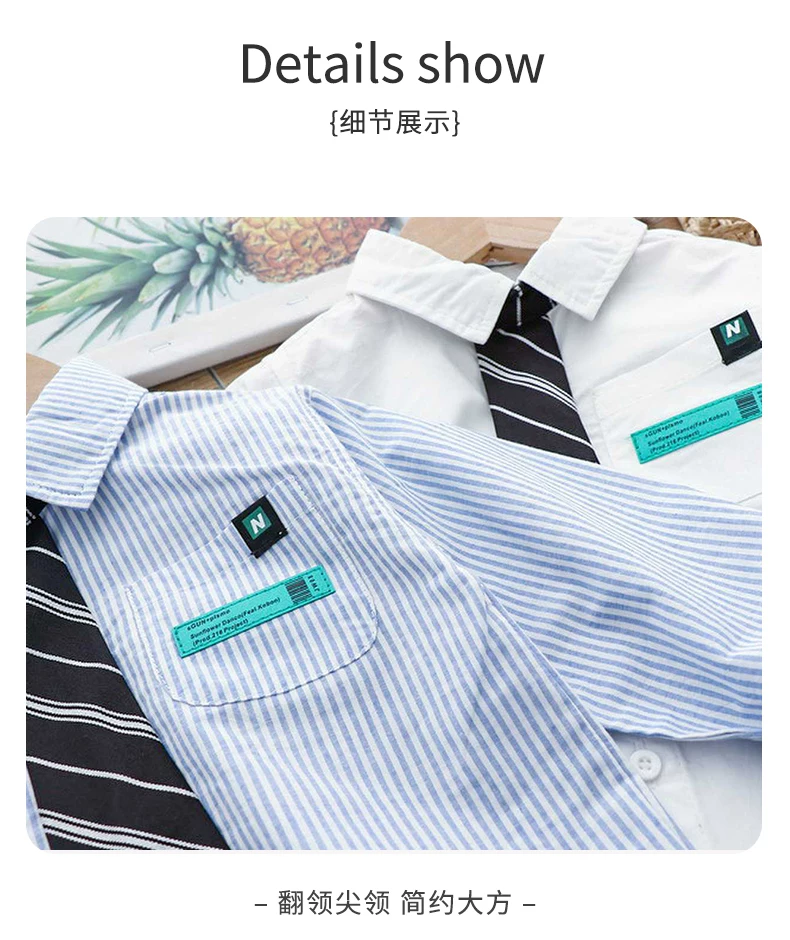 Áo sơ mi dài tay kẻ sọc cho bé trai, kiểu xuân thu, thời trang mới năm 2025, áo sơ mi trẻ em có cổ kèm cà vạt nhỏ