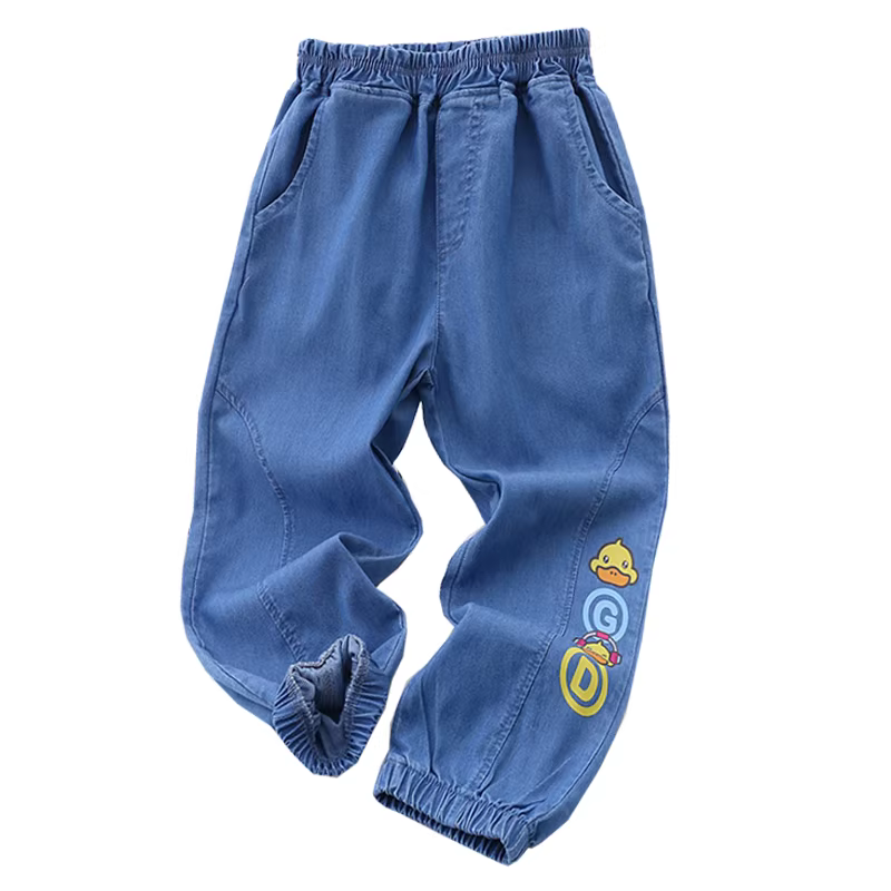Quần jean thun bé trai hè mới 2025, quần trẻ em chất liệu Tencel mỏng thoáng mát chống muỗi, quần dài trẻ em thời trang