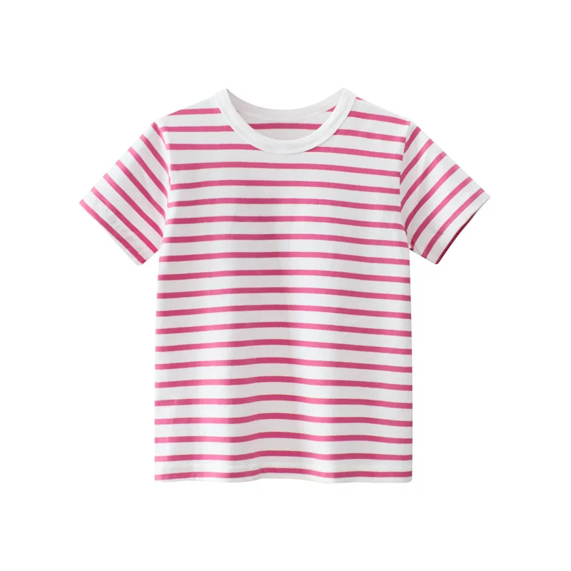 Áo thun ngắn tay sọc trẻ em, thiết kế cổ điển bằng cotton nguyên chất cho bé, cotton mỏng, áo nửa tay đơn giản cho bé trai và bé gái