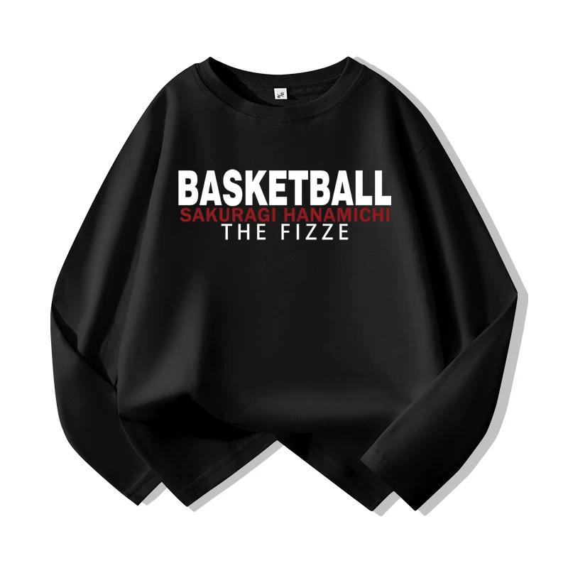 Áo thun dài tay bằng cotton nguyên chất dành cho trẻ em có thiết kế hoạt hình Slam Dunk, dáng rộng vừa vặn cho mùa xuân và mùa thu, quần áo trẻ em cỡ vừa và lớn, áo sơ mi cơ bản cho bé trai, hợp thời trang.