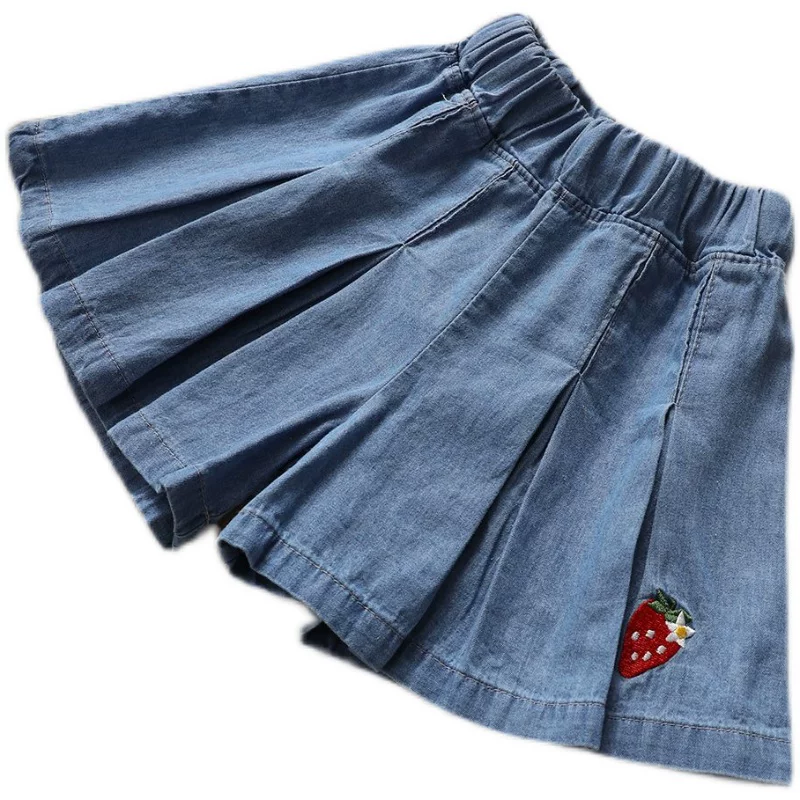 Quần short nữ phong cách mùa hè Quần short denim nhiều lớp thêu hoạt hình phong cách Hàn Quốc dành cho trẻ nhỏ