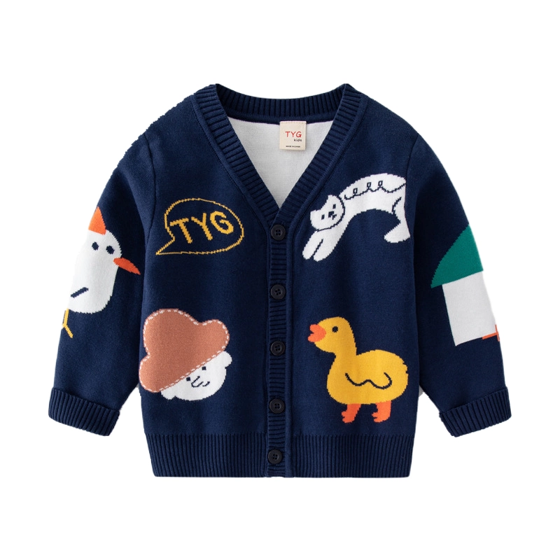 Áo len cardigan trẻ em dệt kim quần áo xuân thu phong cách Hàn Quốc hình động vật hoạt hình bé trai thời trang áo khoác dài tay cổ chữ V cho bé