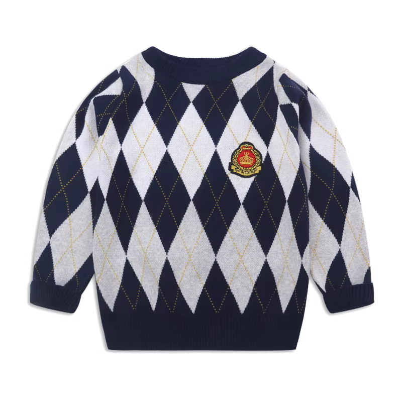 Áo len phong cách preppy dành cho bé trai, áo dệt kim thời trang bằng cotton nguyên chất dành cho trẻ em, áo dệt kim dày dặn và ấm áp hợp thời trang dành cho các cô gái lớn tuổi.