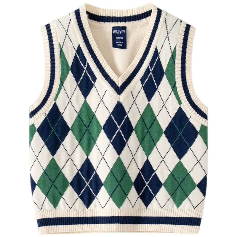 Áo len dệt kim trẻ em, áo vest thời trang bé trai mùa xuân thu, áo len phong cách preppy cho bé gái, áo len trẻ sơ sinh, thời trang trẻ em