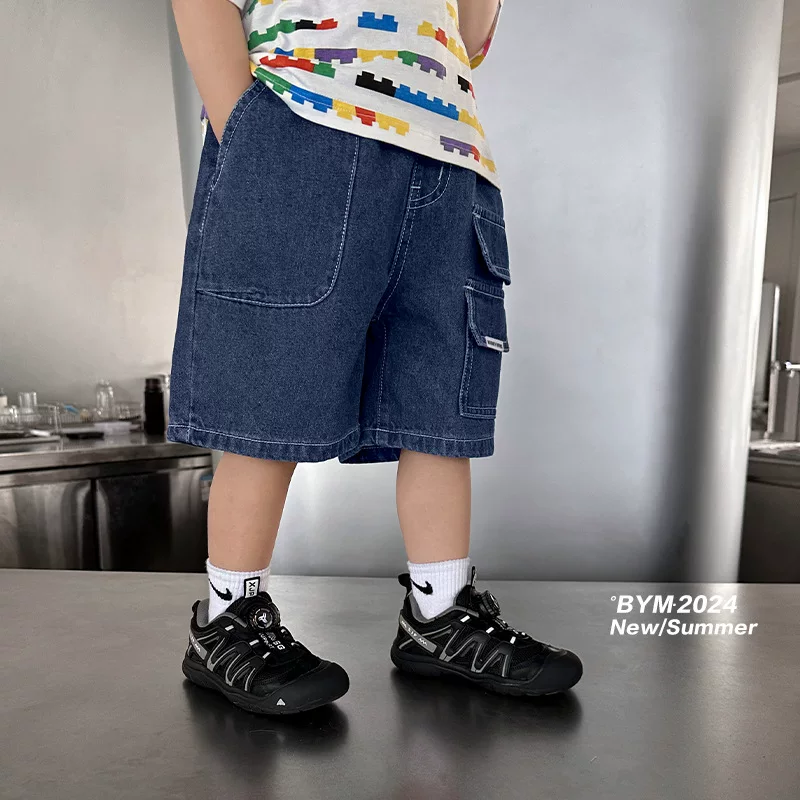 Quần short denim bé trai kiểu mới hè 2025, quần trẻ em thời trang, quần bé mặc thường ngày dài đến đầu gối mùa hè
