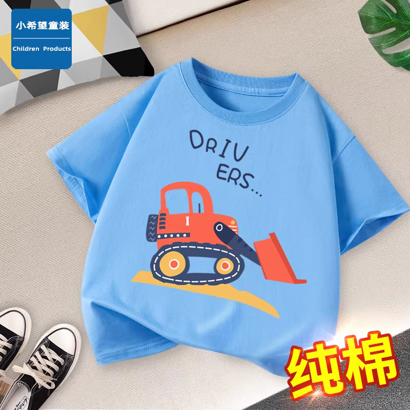 Áo thun bé trai tay ngắn in hình hoạt hình kiểu dáng 2025 chất liệu cotton 100% thoáng mát thời trang mùa hè