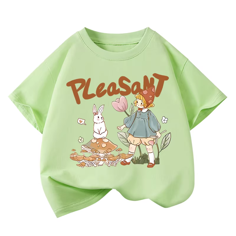 Áo thun cotton nguyên chất ngắn tay hợp thời trang dành cho bé gái, áo dáng rộng mùa hè mới, quần áo trẻ em cỡ vừa và lớn, nửa tay áo hợp thời trang ngọt ngào và dễ thương