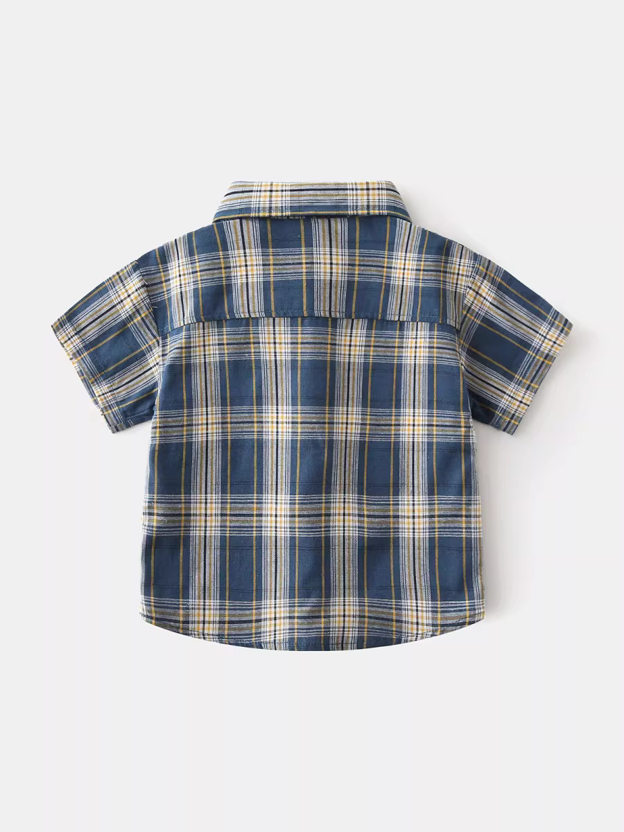 Áo sơ mi ngắn tay cho bé trai, phong cách Anh mùa hè, cà vạt đẹp trai, áo sơ mi kẻ sọc cho bé, áo kiểu preppy giản dị cho trẻ em, hợp thời trang