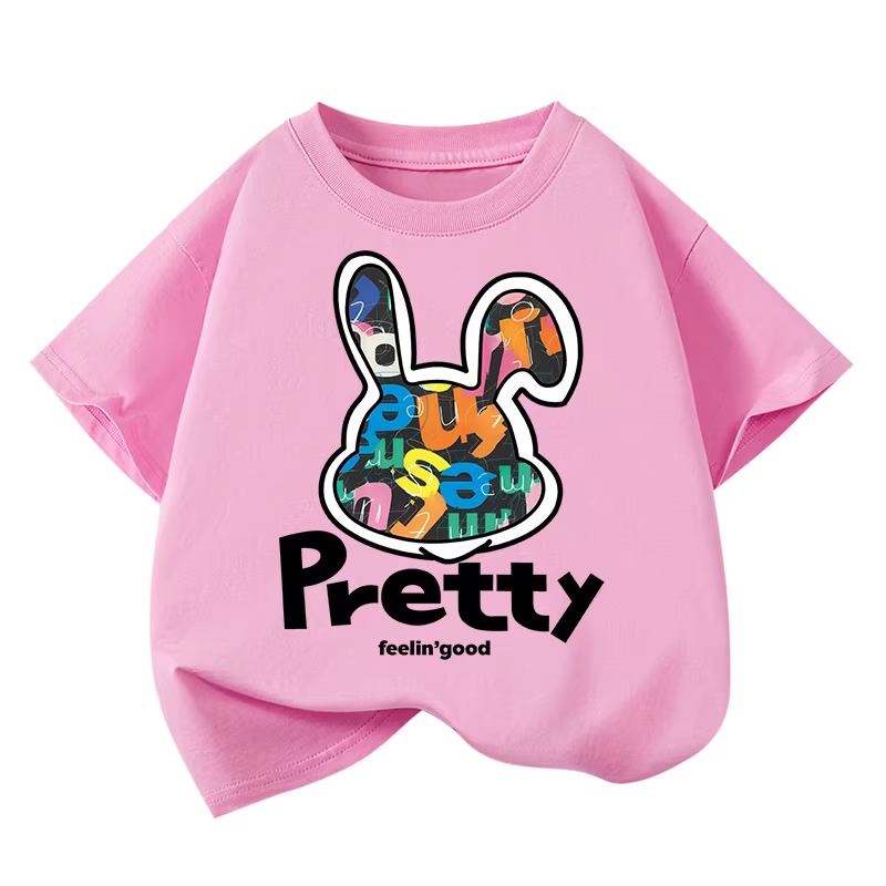Áo thun cotton ngắn tay Little Hope cho bé gái, mùa hè 2025, kiểu rộng rãi, in chữ, cổ tròn, quần áo trẻ em