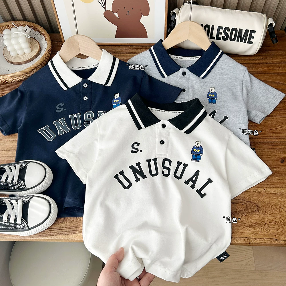 Áo polo bé trai có cổ, kiểu Hàn Quốc, đa năng, mẫu mới hè 2025, áo thun cotton thời trang cho trẻ em, áo ngắn tay cho bé