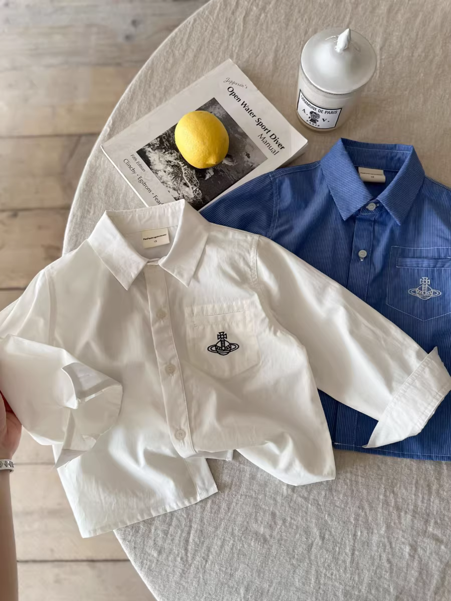 Áo sơ mi trẻ em mùa xuân mới về áo sơ mi sọc cổ bẻ cho bé trai áo sơ mi sành điệu kiểu Nhật Bản giản dị chất liệu cotton nguyên chất dài tay kiểu dáng mỏng