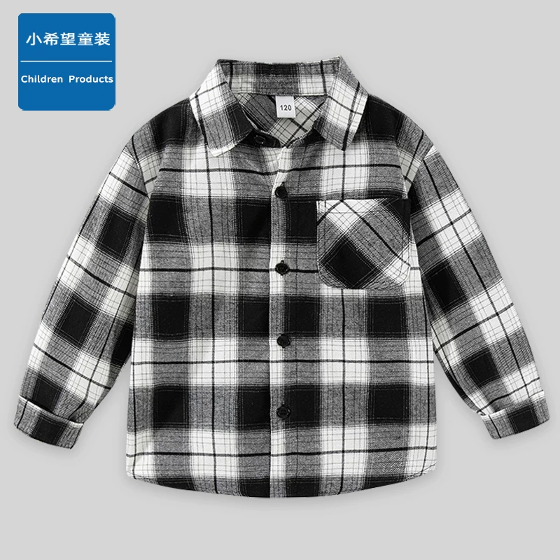 Áo sơ mi kẻ sọc trẻ em, chất liệu cotton nguyên chất, thoải mái và thoáng khí, áo sơ mi dài tay cổ điển, phong cách xuân thu cho trẻ lớn, áo thường ngày cho bé trai