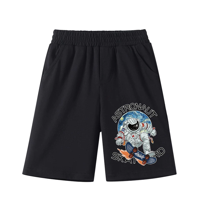 Quần short bé trai cho mùa hè, quần năm điểm, quần thể thao, quần dài trung bình kiểu phi hành gia trượt ván thời trang cho bé trai, chất liệu cotton nguyên chất và thoáng khí.