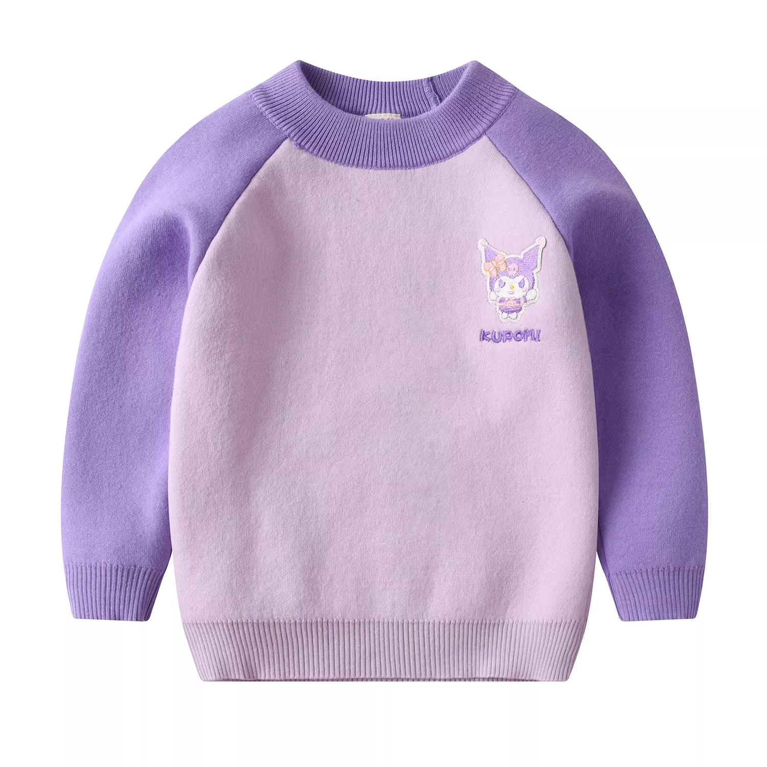 Áo len nỉ liền thân cho bé gái mùa đông 2025, cổ tròn, tay raglan, dày dặn, thời trang