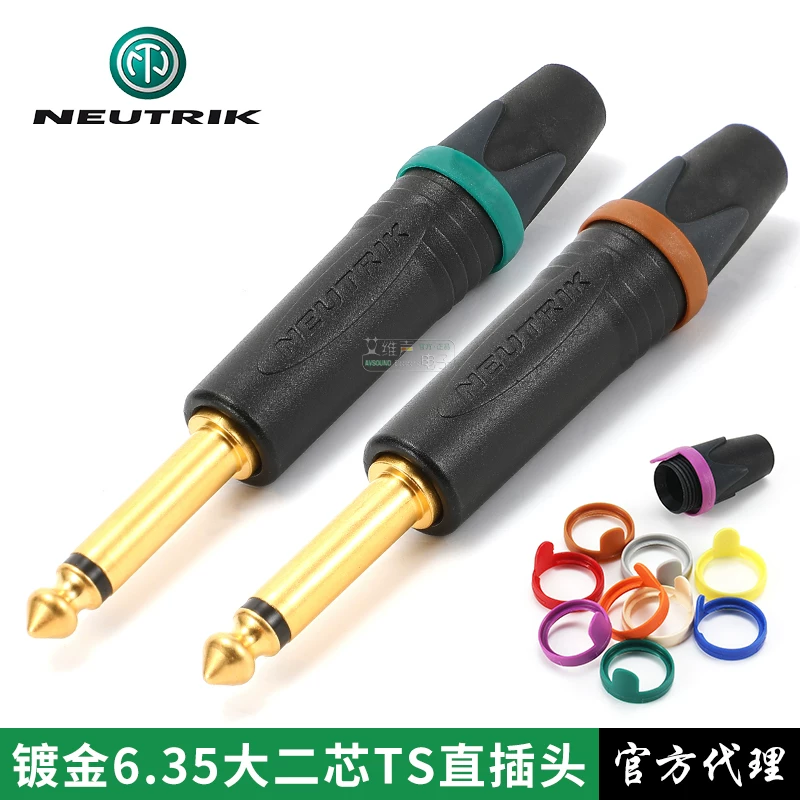 NEUTRIK NP2X-B phích cắm thẳng hai lõi lớn 6,35mm phích cắm thiết bị mono TS mạ vàng đen