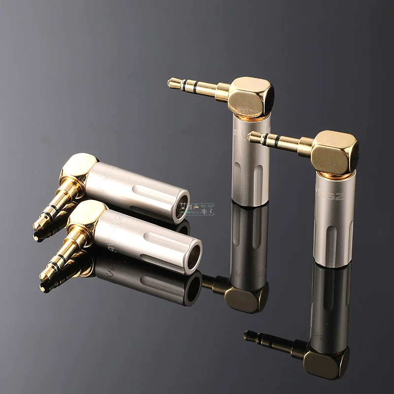 Aiweishang 3.5mm mạ vàng ba bốn phần DIY hàn sửa chữa phích cắm tai nghe hình chữ L uốn cong cao cấp bằng đồng nguyên chất 2.5mm