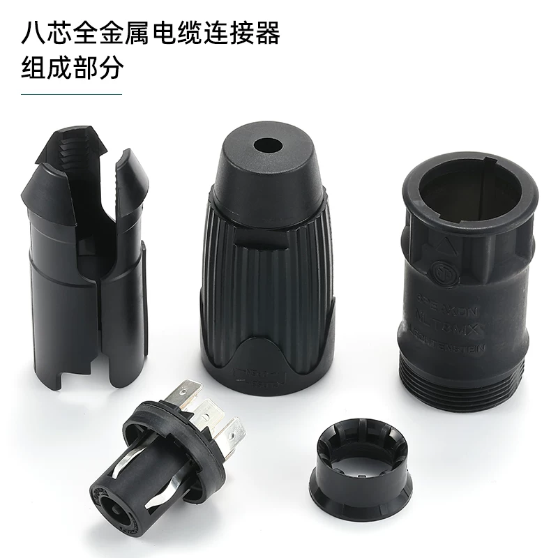 Đầu nối cáp nam tám lõi Neutrik màu đen kim loại, chất lượng cao, nguyên bản, hàn sẵn, loại cắm loa NLT8MXX-BAG