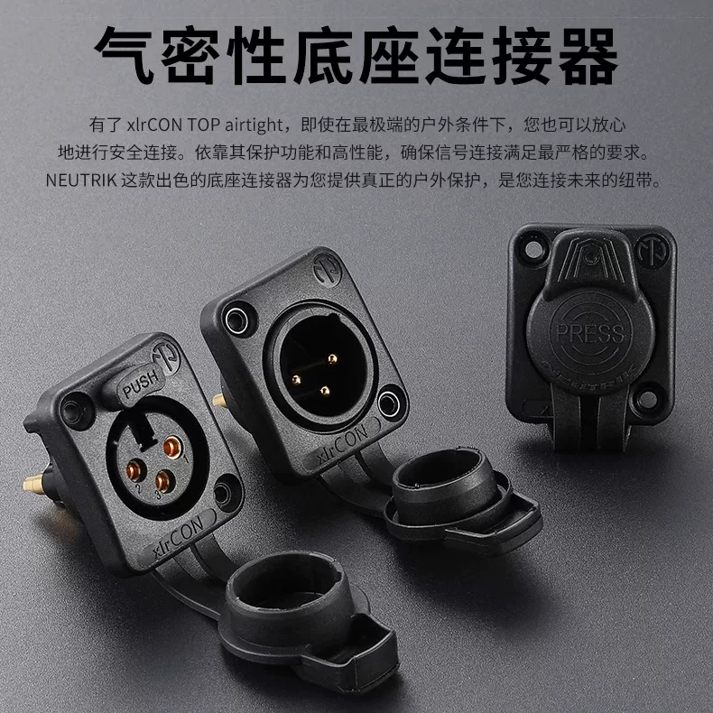 Đầu nối XLR ba chân Neutrik Thụy Sĩ loại cái NC3FDXX-TOP, dùng ngoài trời, cho bàn trộn âm thanh, micro, giao diện âm thanh
