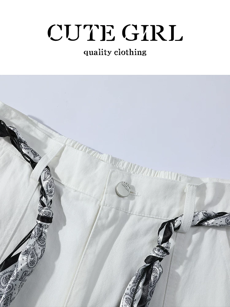 Quần ống rộng denim trắng cổ điển của CuteGirl dành cho nữ, thiết kế mùa thu, lưng cao, giảm béo, quần ống đứng đa năng