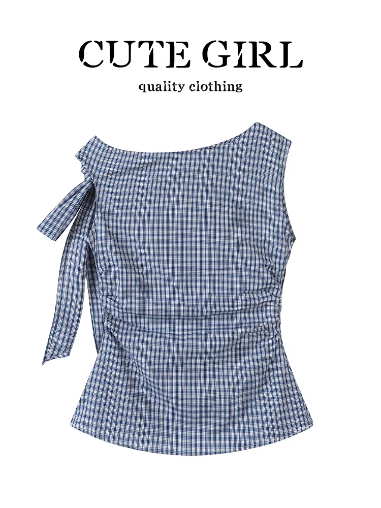 Áo sơ mi không tay thắt nơ kẻ sọc phong cách Hàn Quốc dành cho nữ, thiết kế mùa hè, dáng ôm, áo đa năng