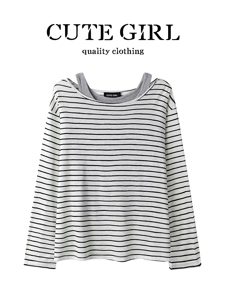 CuteGirl phong cách Hàn Quốc áo chống nắng sọc lười biếng Áo thun nữ mặc mùa hè bên trong áo vest màu xám bộ hai món