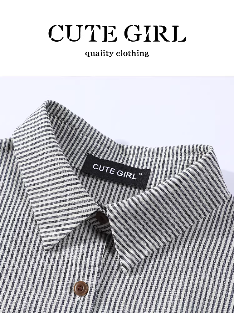 Áo sơ mi sọc cổ điển Hàn Quốc có khăn choàng cho nữ, phong cách mùa thu, dáng rộng, giản dị, đa năng, áo giảm tuổi tác