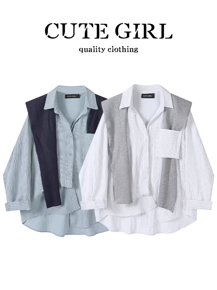 Áo sơ mi dài tay màu trắng phong cách Hàn Quốc có khăn choàng dành cho nữ vào đầu mùa thu, áo sơ mi dáng rộng, giản dị và đa năng có thiết kế