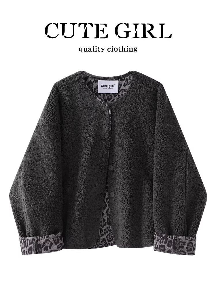 Áo khoác lông cừu có lót lông cừu màu tương phản phong cách Hàn Quốc dành cho nữ, mùa thu đông, áo khoác thanh lịch, rộng rãi và đa năng