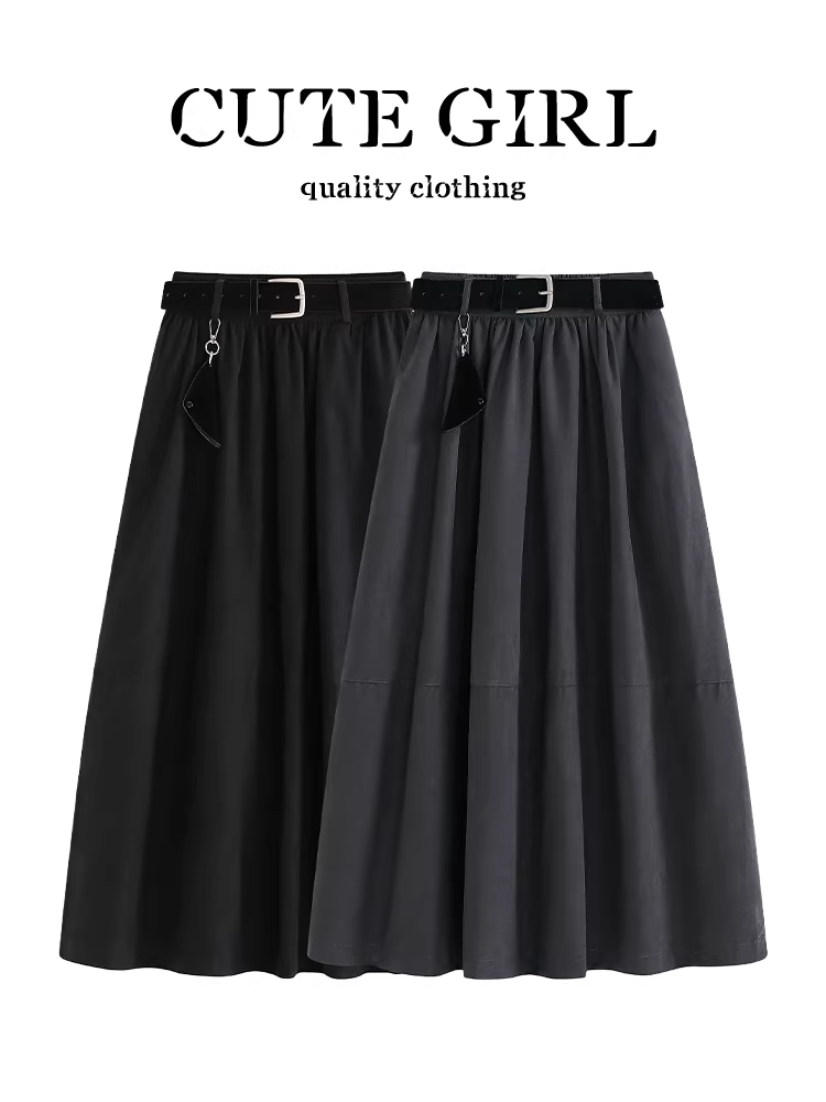 Váy thắt lưng màu xám lấy cảm hứng từ thiết kế CuteGirl dành cho nữ, phong cách cao cấp mùa thu, váy ô dù chữ A đa năng, độc đáo, tôn dáng.