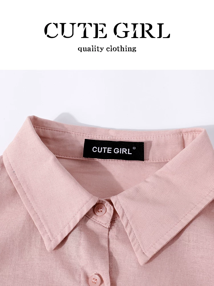 Bộ váy hai mảnh thanh lịch của CuteGirl dành cho nữ vào đầu mùa thu, bộ áo sơ mi và váy dài tay màu hồng phong cách ngọt ngào