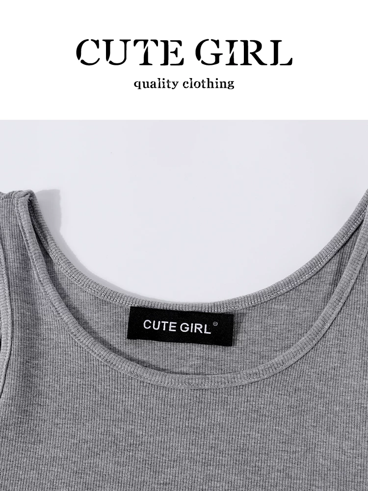 CuteGirl phong cách Hàn Quốc áo chống nắng sọc lười biếng Áo thun nữ mặc mùa hè bên trong áo vest màu xám bộ hai món