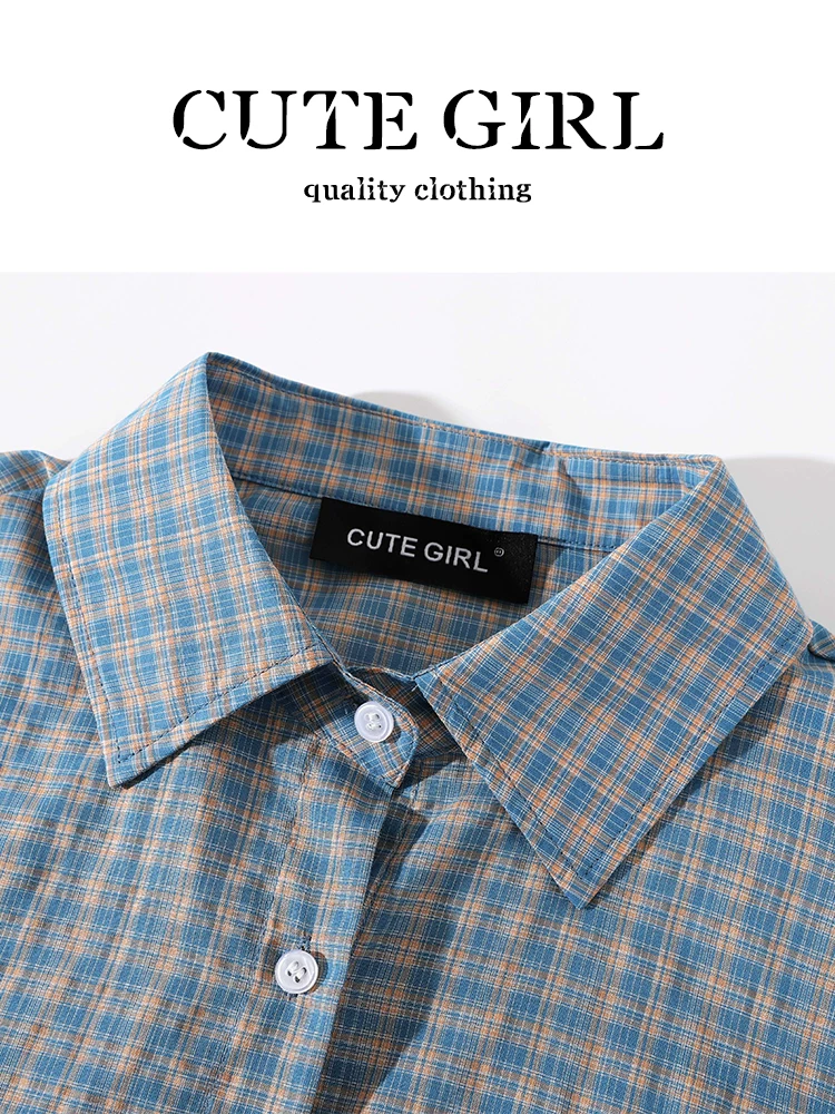 CuteGirl phong cách Hàn Quốc trang phục thích hợp đầu xuân áo sơ mi kẻ sọc xanh dành cho nữ, áo khoác ngoài dáng rộng phong cách lười biếng áo chống nắng