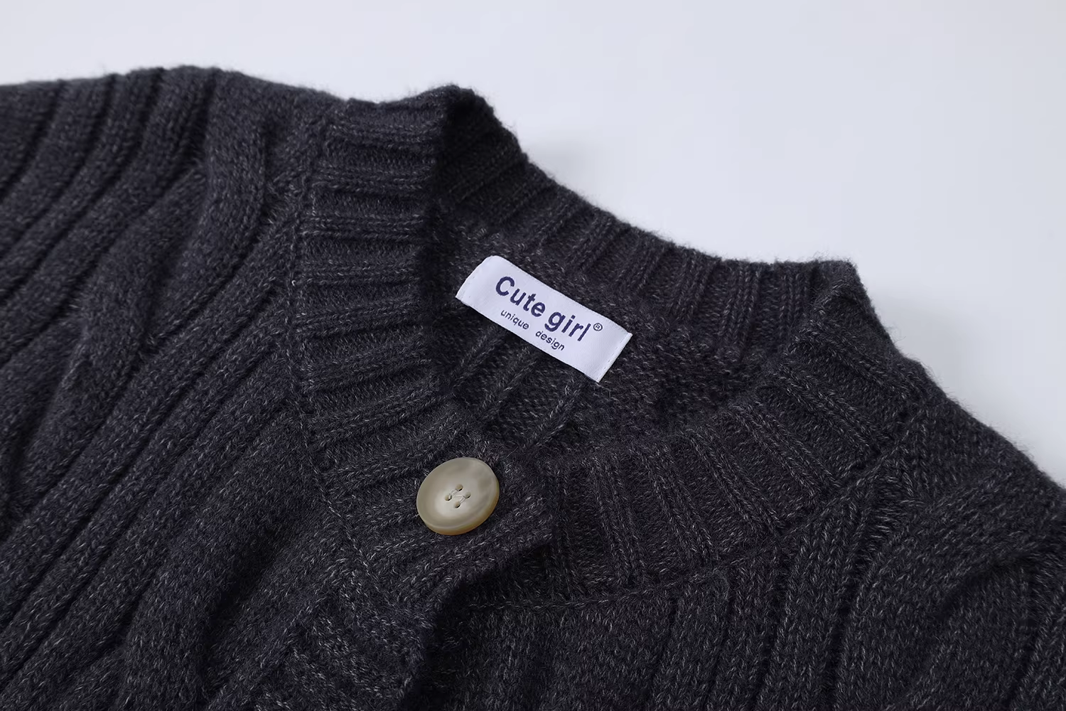 Áo len đan dây màu xám cao cấp phong cách preppy của CuteGirl dành cho nữ, phong cách thu đông mới, áo khoác ngoài kiểu dáng lười biếng.