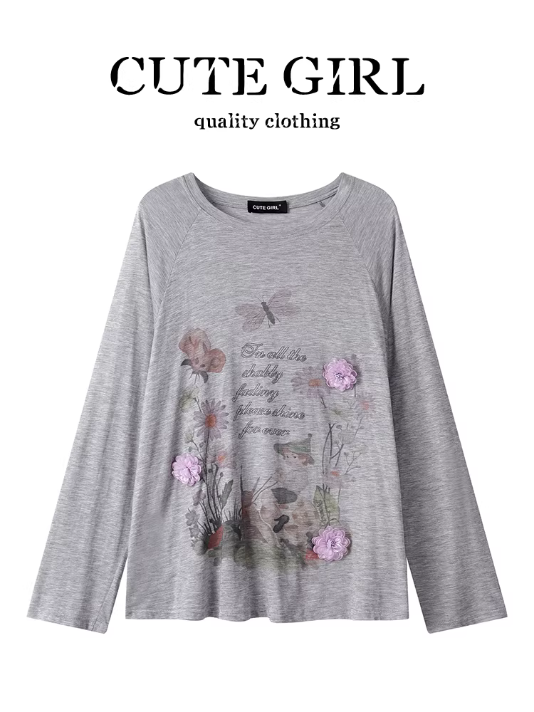 CuteGirl thiết kế Hàn Quốc stereo hoa in hình hoạt hình áo chống nắng Áo thun nữ mùa hè mỏng quần áo chống nắng