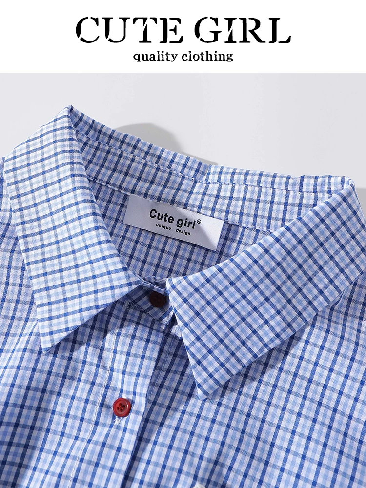 Váy sơ mi kẻ sọc giảm tuổi tác theo phong cách preppy của CuteGirl dành cho nữ, váy ngắn tay dài ôm eo giảm béo mùa xuân mới