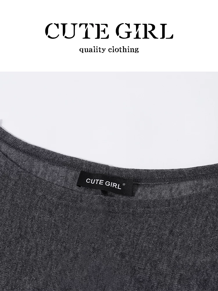CuteGirl phong cách thuần khiết khao khát áo thun dài tay một vai cổ yếm có dây đeo dành cho nữ đầu mùa thu áo dáng rộng dáng rộng