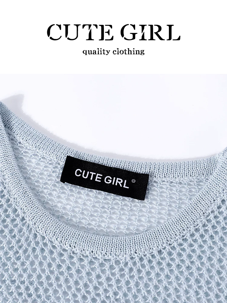 CuteGirl phong cách Hàn Quốc niche retro áo vest dệt kim khoét lỗ áo yếm xếp lớp áo hai mảnh dành cho nữ mùa hè