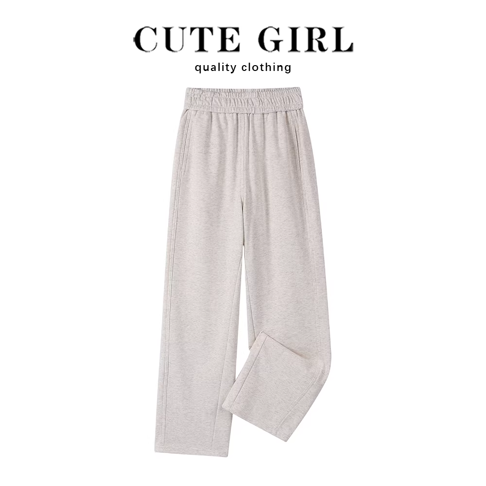 Quần âu dáng rộng lưng cao CuteGirl dành cho nữ, phong cách xuân thu mới, phong cách lười biếng, quần thể thao đa năng dáng rộng lưng cao, dáng rộng