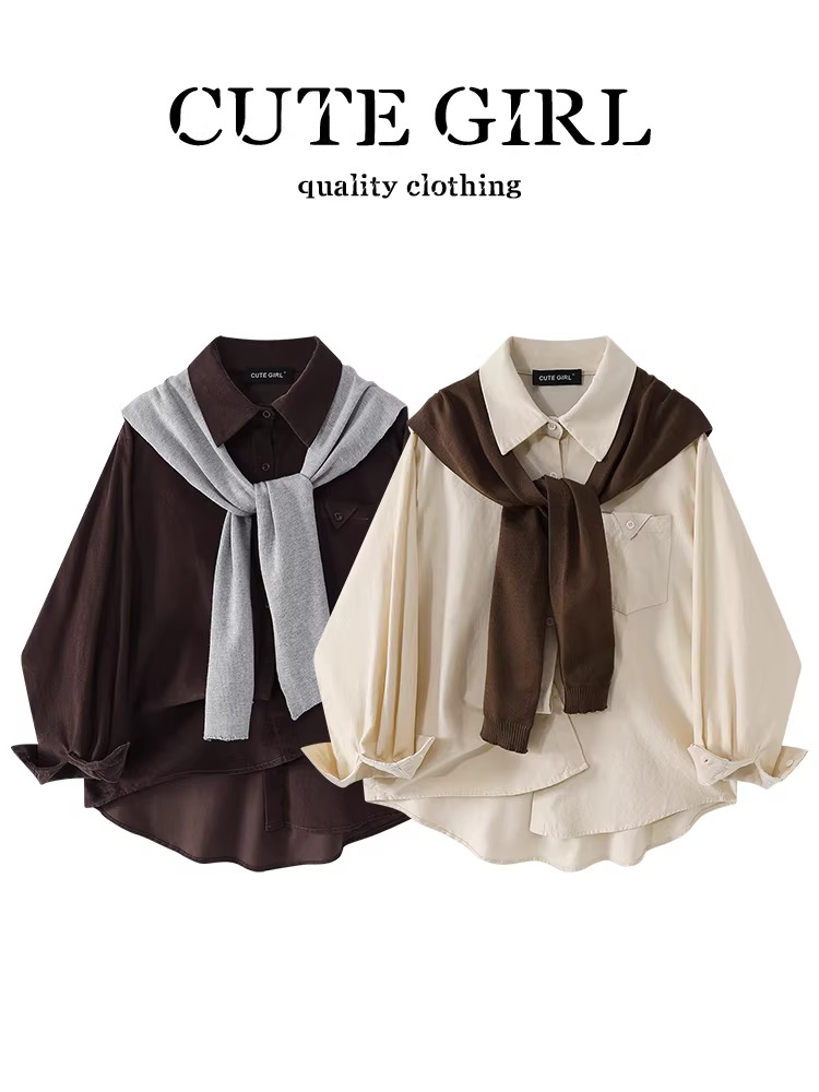 Áo sơ mi nhung kẻ màu mơ cổ điển phong cách Hàn Quốc có khăn choàng dành cho nữ, áo sơ mi dáng rộng thanh lịch mùa thu, đa năng, giảm tuổi tác