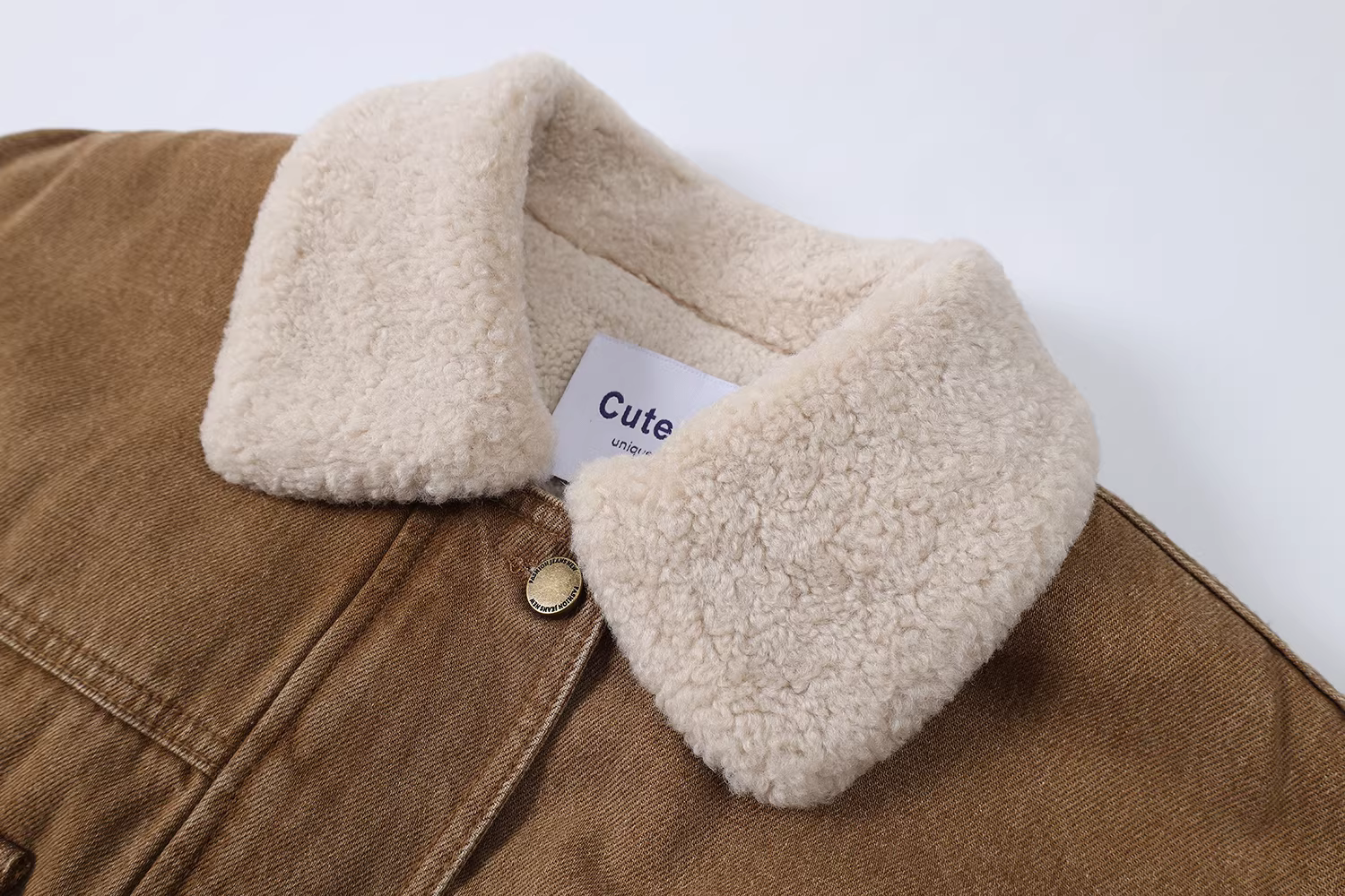 Áo khoác len cừu kiểu Mỹ cổ điển CuteGirl dành cho nữ mùa đông 2025, áo khoác denim Melard dày dặn mới