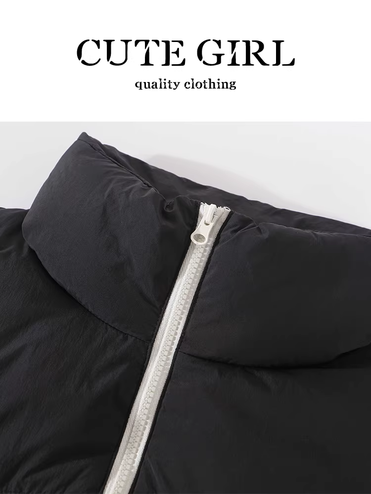 Áo khoác ngắn cổ đứng phối màu cao cấp CuteGirl dành cho nữ, mùa thu đông, áo khoác phao phong cách, rộng rãi, đa năng và độc đáo.